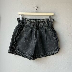 Sea New York Black Washed High-Waist Ruffle Hem Shorts